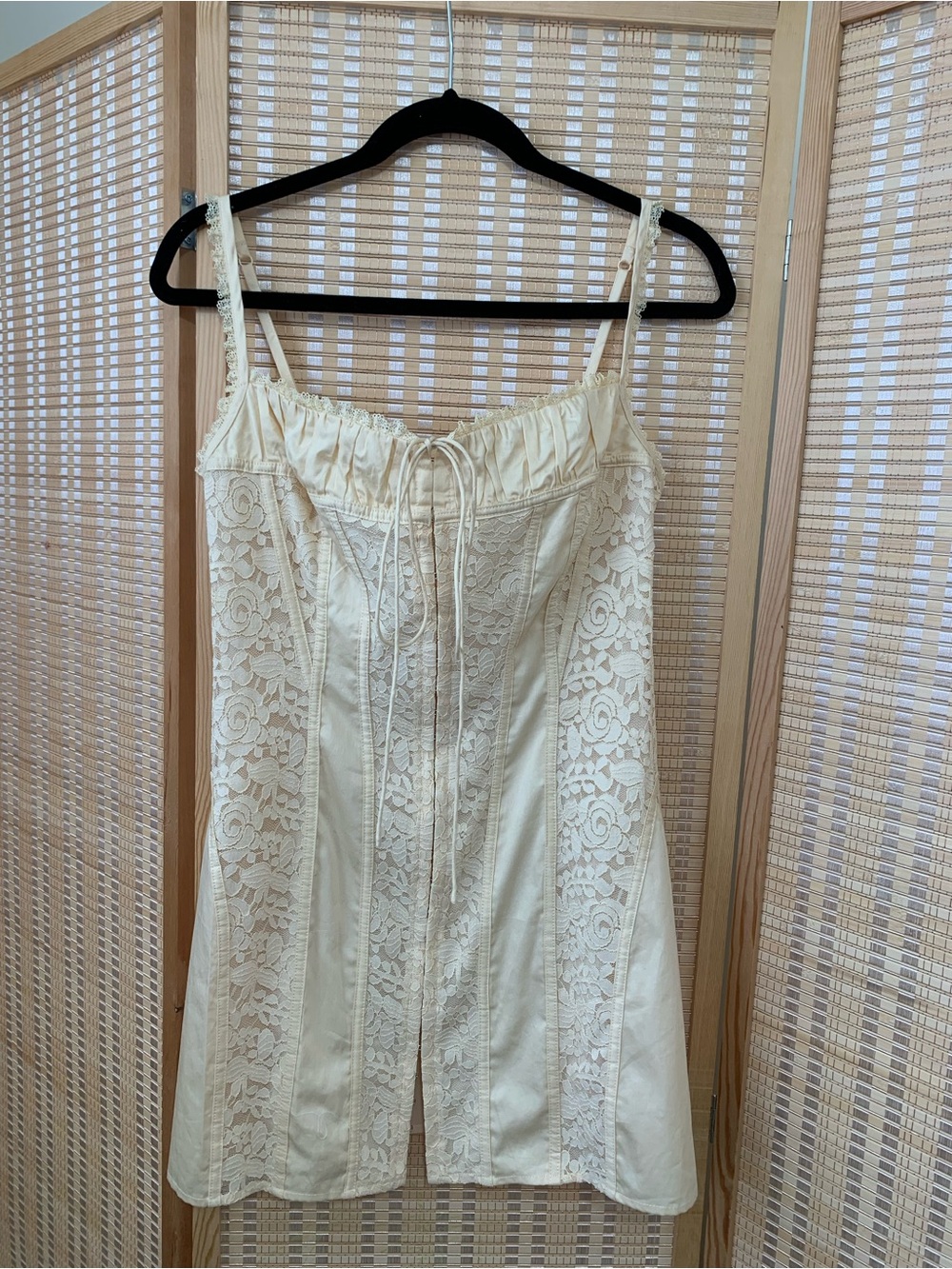For Love & Lemons Cream Lace Panel Slip Dress